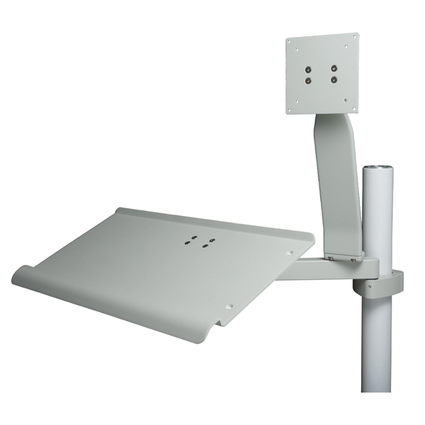Monitor Support & Full Size Keyboard Tray, w/Dual 8" Pivot Arm, Vertical Post Mounted, Gray